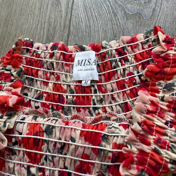 MISA LOS ANGELES RED FLORAL OFF THE SHOULDER MINI SUMMER SUN DRESS SIZE MEDIUM - Picture 5 of 6